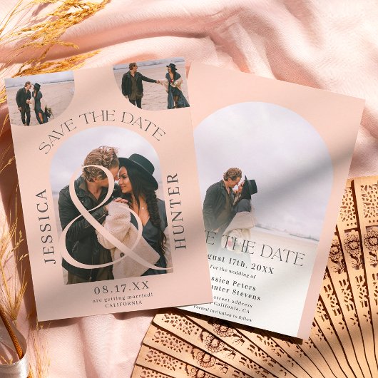 Modern boho arch 4 foto's bruiloft zwart roze save the date