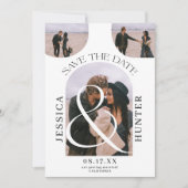 Modern boho arch 4 foto's bruiloft zwart wit save the date (Voorkant)