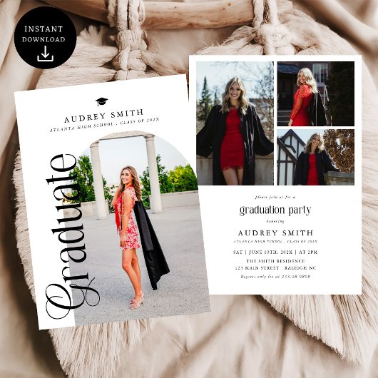 Modern Boho Arch 4 Photos Graduation Kaart