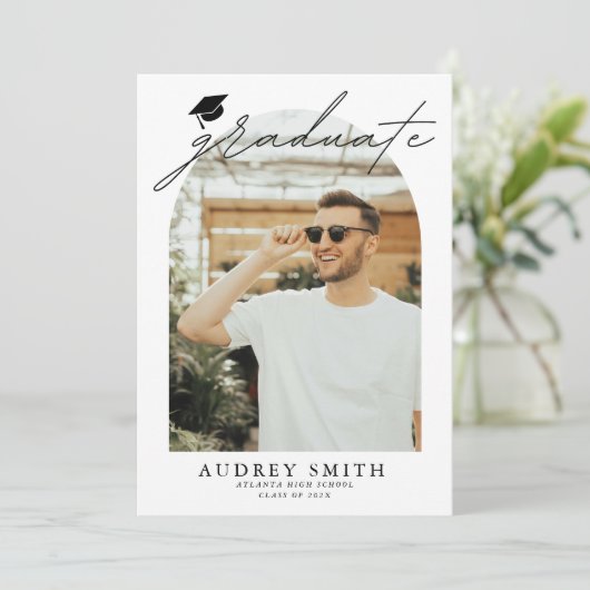 Modern Boho Arch 6 foto's Afstuderen Aankondiging (Staand voorkant)