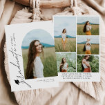 Modern Boho Arch 6 Photos Graduation Announcement Kaart<br><div class="desc">Introducing our Modern Boho Arch 6 Photos Graduation Announcement! Celebrate your academic achievement with a touch of bohemian flair. This announcement features a stylish plaid design in modern hues, perfect for adding a trendy twist to your graduation announcement. With space for four cherished photos from your journey, this announcement allows...</div>