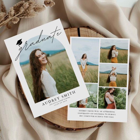 Modern Boho Arch 6 Photos Graduation Announcement Kaart