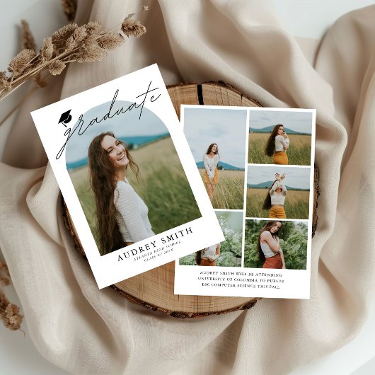 Modern Boho Arch 6 Photos Graduation Announcement Kaart