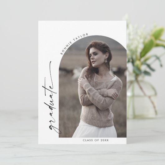 Modern Boho Arch Afstuderen Foto Afstuderen Aankondiging (Staand voorkant)