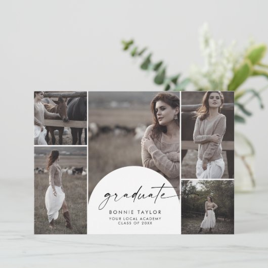 Modern Boho Arch Afstuderen Multi Foto Afstuderen Aankondiging (Staand voorkant)