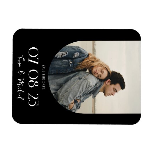 Modern Boho Arch Black White Save the Date Magneet (Horizontaal)