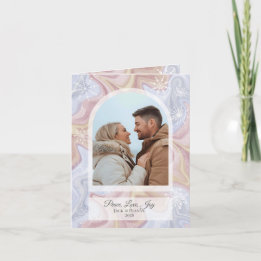 Modern Boho Arch Blue Holiday Greeting Kaart