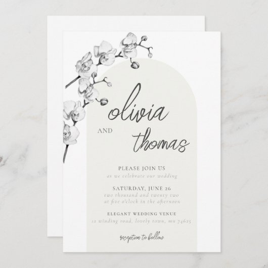 Modern Boho Arch Calligraphy Orchids Ivory Wedding Kaart (Voorkant / Achterkant)