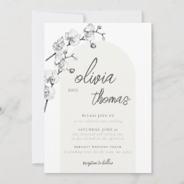 Modern Boho Arch Calligraphy Orchids Ivory Wedding Kaart