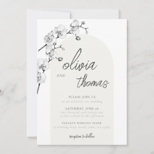Modern Boho Arch Calligraphy Orchids Ivory Wedding Kaart