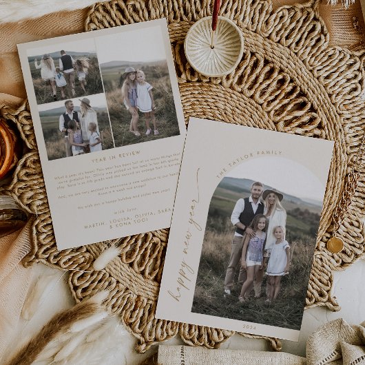 Modern Boho Arch | Cream Happy Nieuwjaar foto Feestdagenkaart