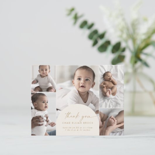 Modern Boho Arch Cream Multi Foto Dank je wel Aankondigingskaart (Staand voorkant)