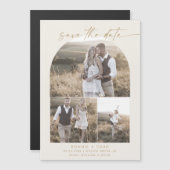 Modern Boho Arch Cream Photo Collage Save the Date Magnetische Uitnodiging (Voorkant / Achterkant)