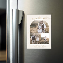 Modern Boho Arch Cream Photo Collage Save the Date Magnetische Uitnodiging