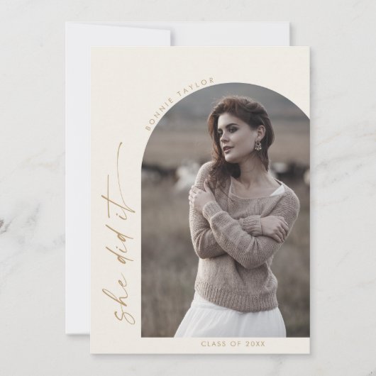 Modern Boho Arch Cream Ze maakte het Foto Afstuder Aankondiging (Voorkant)