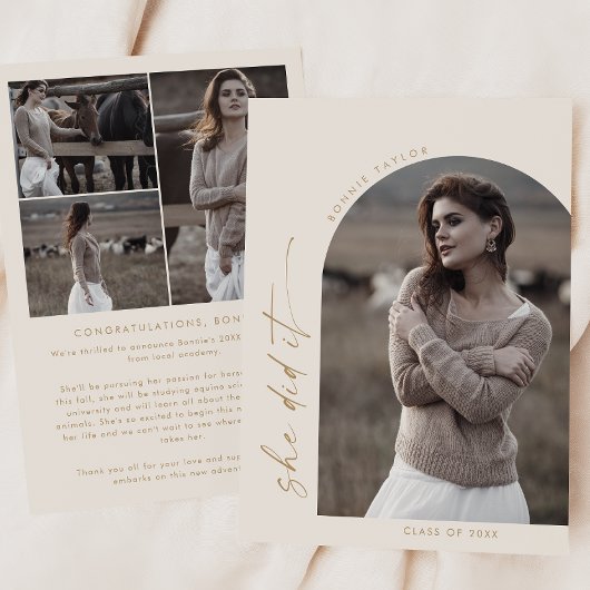 Modern Boho Arch Cream Ze maakte het Foto Afstuder Aankondiging