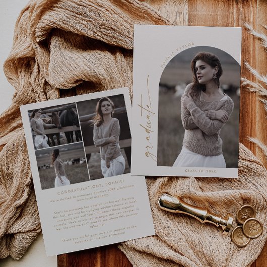 Modern Boho Arch | Crème Afstuderen Foto-Afstudere Aankondiging