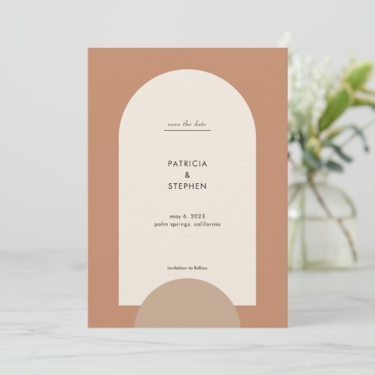 Modern Boho Arch Desert Terracotta Sand Save The Date (Staand voorkant)