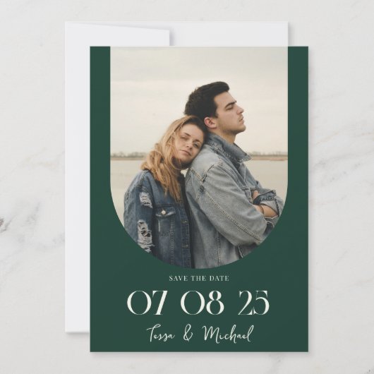Modern Boho Arch Foto Emerald Green Wedding Save The Date (Voorkant)