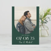 Modern Boho Arch Foto Emerald Green Wedding Save The Date (Staand voorkant)