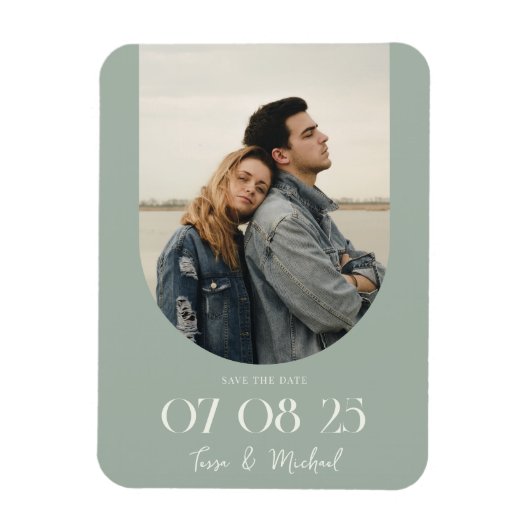 Modern Boho Arch Foto Sage Green Save the Date Magneet (Verticaal)