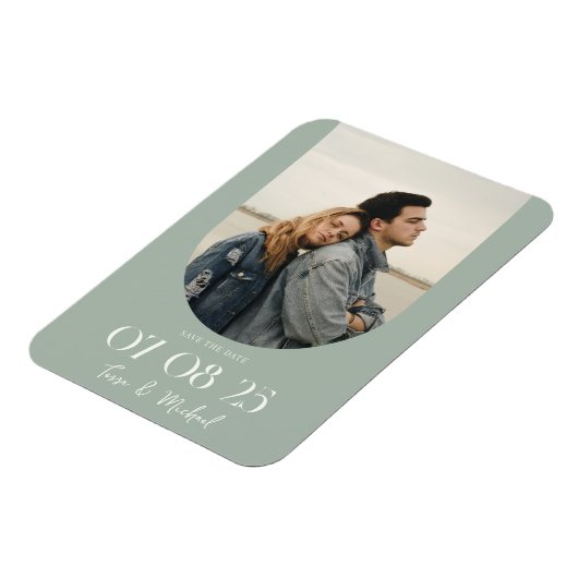 Modern Boho Arch Foto Sage Green Save the Date Magneet (Linkerzijde)