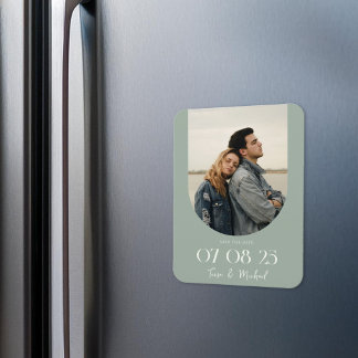 Modern Boho Arch Foto Sage Green Save the Date Magneet