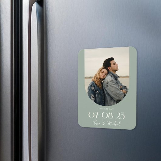 Modern Boho Arch Foto Sage Green Save the Date Magneet
