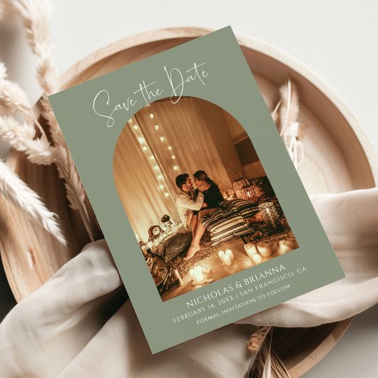Modern Boho Arch Foto Sage Green Wedding Monogram Save The Date