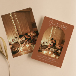 Modern Boho Arch Foto Terracotta Simple Wedding Save The Date
