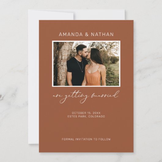 Modern Boho Arch Foto Terracotta Wedding Save The Date (Achterkant)