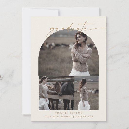 Modern Boho Arch | Fotocollage van Cream Afstudere Aankondiging (Voorkant)