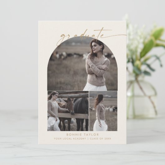 Modern Boho Arch | Fotocollage van Cream Afstudere Aankondiging (Staand voorkant)