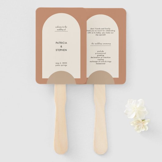 Modern Boho Arch Geometric Wedding Programme Handwaaier (Voorkant en achterkant)