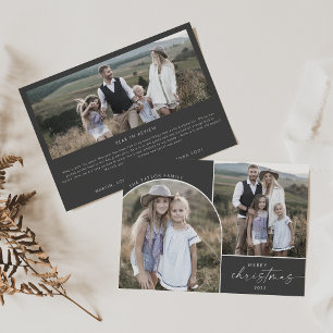 Modern Boho Arch   Gray 3 Familie Foto's Kerstmis Feestdagenkaart