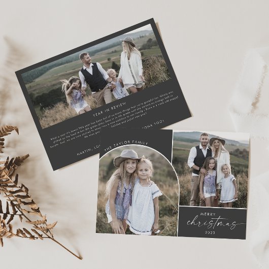 Modern Boho Arch | Gray 3 Familie Foto's Kerstmis Feestdagenkaart
