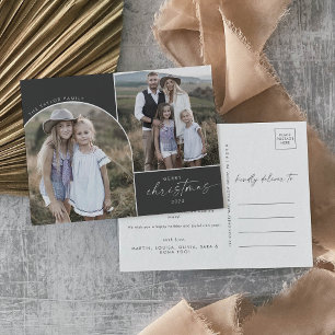 Modern Boho Arch   Gray 3 Familie Foto's Kerstmis Feestdagenkaart