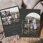 Modern Boho Arch | Gray Holiday Foto Feestdagenkaart<br><div class="desc">Deze moderne boho booggray vakantiefotokaart is de perfecte eenvoudige feestelijke groet. Het bohemische donkergrijze ontwerp is voorzien van unieke industriële lettertypografie met een minimalistische stijl. Pas de voorzijde van de kaart aan met een foto, uw familienaam en het jaar. Neem 3 extra foto's en een jaar in een review- of...</div>