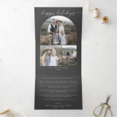 Modern Boho Arch Gray Prettige feestdagen Foto Col Drieluik Wenskaart (Binnen)