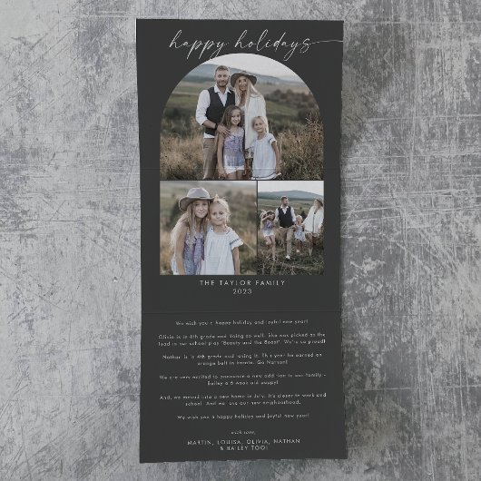 Modern Boho Arch Gray Prettige feestdagen Foto Col Drieluik Wenskaart