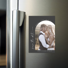 Modern Boho Arch Gray Wedding Photo Save the Date Magnetische Uitnodiging
