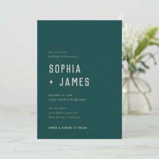 Modern Boho Arch Green Grey Typography Wedding Kaart (Staand voorkant)