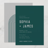 Modern Boho Arch Green Grey Typography Wedding Kaart (Voorkant / Achterkant)