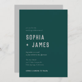 Modern Boho Arch Green Grey Typography Wedding Kaart