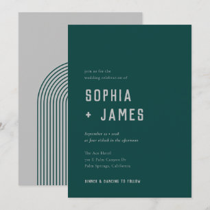 Modern Boho Arch Green Grey Typography Wedding Kaart