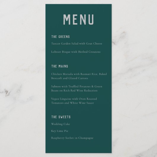 Modern Boho Arch Green Grey Typography Wedding Menu (Voorkant)