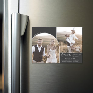 Modern Boho Arch   Grijs 2 Foto Opslaan datum Magnetische Uitnodiging