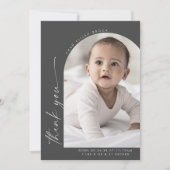 Modern Boho Arch | Grijs Dank je foto geboorte Aankondiging (Voorkant)