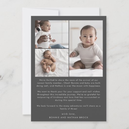 Modern Boho Arch | Grijs Dank je foto geboorte Aankondiging (Achterkant)