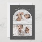 Modern Boho Arch | Grijze fotocollage geboorte Aankondiging (Voorkant)